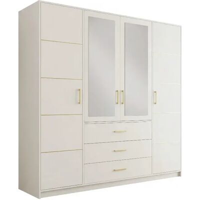 Unique Armadio 4 Ante E 3 Cassetti Con Specchi L196 Beige E Dorato - Monlio Unique Armadio 4 Ante E 3 Cassetti Con Specchi L196 Beige E Dorato - Monlio