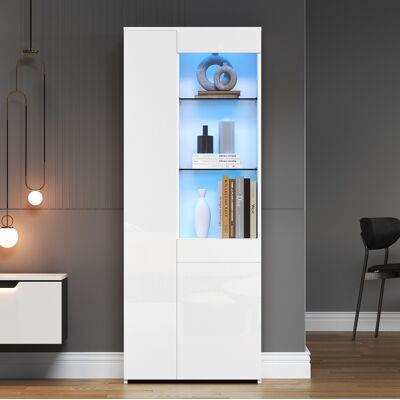 COVREO Vetrina 70x35x180 Cm Bianca In Truciolare E Vetro Temperato Con Led, Cassetto E Ante Push-to-open COVREO Vetrina 70x35x180 Cm Bianca In Truciolare E Vetro Temperato Con Led, Cassetto E Ante Push-to-open
