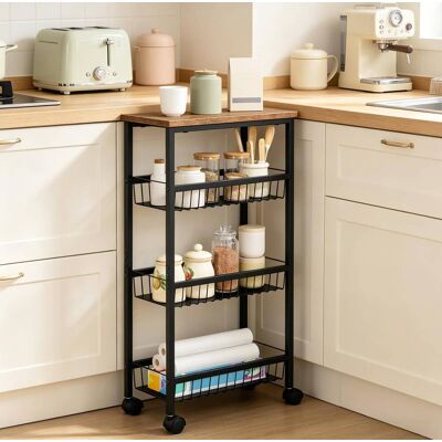 COVREO Carrello Da Cucina 40x20x87 Cm Nero In Mdf E Metallo Con 4 Ripiani, Ruote Bloccabili E Cesti Portaoggetti COVREO Carrello Da Cucina 40x20x87 Cm Nero In Mdf E Metallo Con 4 Ripiani, Ruote Bloccabili E Cesti Portaoggetti