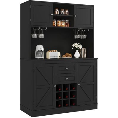 ELVMI Credenza Cucina Alta Con 4 Ante, 2 Cassetti, Ripiani Regolabili E Portabottiglie, In Mdf, 120 X 40 X 188 Cm, Nero ELVMI Credenza Cucina Alta Con 4 Ante, 2 Cassetti, Ripiani Regolabili E Portabottiglie, In Mdf, 120 X 40 X 188 Cm, Nero