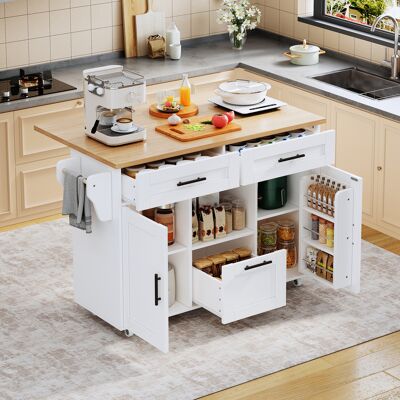 NALOOKAMIC Carrello Da Cucina Mobile 120x71x90cm Con Ruote Girevoli A 360°, Buffet Alto,tavolo Da Pranzo Mobile,carrello Da Pranzo Con 3 Cassetti E 2 Ante,vano Contenitore Aperto Per Cucina E Soggiorno,colore Bi NALOOKAMIC Carrello Da Cucina Mobile 120x71x90cm Con Ruote Girevoli A 360°, Buffet Alto,tavolo Da Pranzo Mobile,carrello Da Pranzo Con 3 Cassetti E 2 Ante,vano Contenitore Aperto Per Cucina E Soggiorno,colore Bi