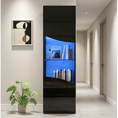 COVREO Vetrina 35x50x165 Cm Nera In Truciolato Con Vetro Temperato, Finitura Lucida E Illuminazione Led COVREO Vetrina 35x50x165 Cm Nera In Truciolato Con Vetro Temperato, Finitura Lucida E Illuminazione Led