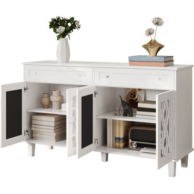 ELVMI Madia Con 4 Ante A Specchio E 2 Cassetti, Ripiano Regolabile, Per Soggiorno, In Mdf, 140×40×83 Cm, Bianco ELVMI Madia Con 4 Ante A Specchio E 2 Cassetti, Ripiano Regolabile, Per Soggiorno, In Mdf, 140×40×83 Cm, Bianco