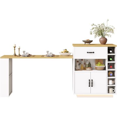 ELVMI Carrello Cucina Con 2 Cassetti, 4 Ante E Piano Estensibile, Portabottiglie, Mdf, Bianco, 80 X 70 X 95.5 Cm ELVMI Carrello Cucina Con 2 Cassetti, 4 Ante E Piano Estensibile, Portabottiglie, Mdf, Bianco, 80 X 70 X 95.5 Cm