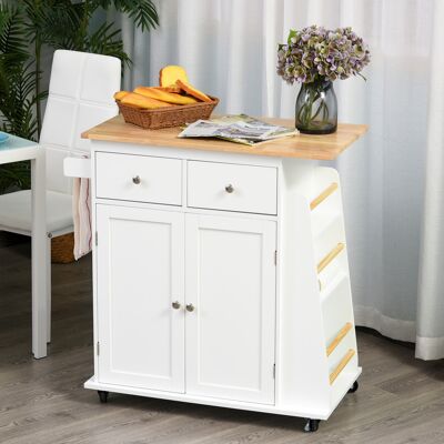 PZCC Carrello Da Cucina Con Isola, Piano Di Lavoro, Ripiano, Portabottiglie, Portasciugamani, 2 Cassetti, Armadietto A 2 Ante, In Mdf Di Legno Di Caucciù Bianco. PZCC Carrello Da Cucina Con Isola, Piano Di Lavoro, Ripiano, Portabottiglie, Portasciugamani, 2 Cassetti, Armadietto A 2 Ante, In Mdf Di Legno Di Caucciù Bianco.