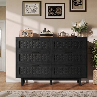 DANS LES NUAGES Cassettiera 5 Cassetti In Rattan E Legno Massello, Mobile Contenitore Credenza Stile Casa Di Campagna Rustico, 115x40x80 Cm - Naturale DANS LES NUAGES Cassettiera 5 Cassetti In Rattan E Legno Massello, Mobile Contenitore Credenza Stile Casa Di Campagna Rustico, 115x40x80 Cm - Naturale