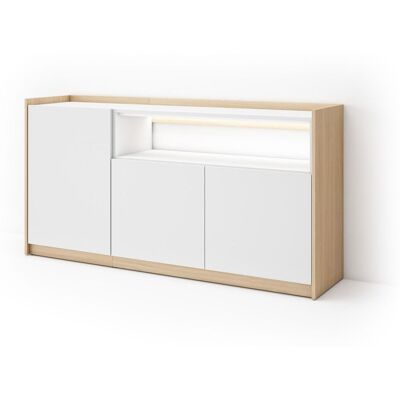 SKRAUT HOME - Credenza, Mobile, Cucina, Madia, Mobile Ingresso, 156x37x80cm, 3 Porte, Led, Stile Moderno, Bianco E Rovere Soft SKRAUT HOME - Credenza, Mobile, Cucina, Madia, Mobile Ingresso, 156x37x80cm, 3 Porte, Led, Stile Moderno, Bianco E Rovere Soft