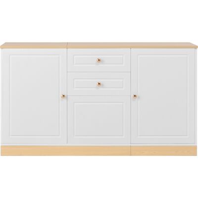 ELVMI Madia Con 3 Ante, 2 Cassetti E Ripiani Regolabili Per Sala Da Pranzo In Pannello Di Particelle 135,5 × 39 × 76 Cm Bianco ELVMI Madia Con 3 Ante, 2 Cassetti E Ripiani Regolabili Per Sala Da Pranzo In Pannello Di Particelle 135,5 × 39 × 76 Cm Bianco