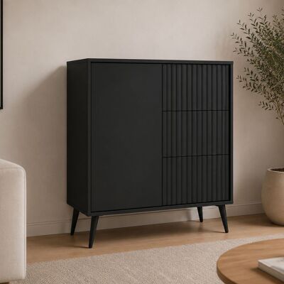 DMORA Credenza Lemihapa, Madia 3 Cassetti, Un'anta, Apertura Battente, Scorrevole, 91x40x98h Cm Nero Antracite DMORA Credenza Lemihapa, Madia 3 Cassetti, Un'anta, Apertura Battente, Scorrevole, 91x40x98h Cm Nero Antracite