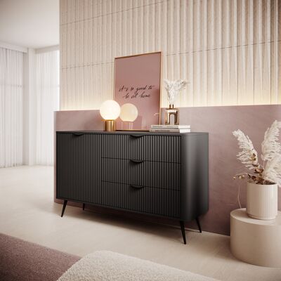 DMORA Credenza Halilomo, Madia 3 Cassetti, Un Ripiano, Apertura Battente, Scorrevole, 138x38x81h Cm Nero DMORA Credenza Halilomo, Madia 3 Cassetti, Un Ripiano, Apertura Battente, Scorrevole, 138x38x81h Cm Nero