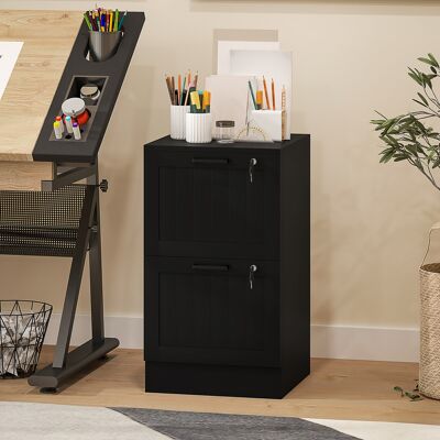 PZCC Mobiletto Da Ufficio, Contenitore In Legno Con 2 Cassetti E Serratura, Barre Appendiabiti Regolabili, 40 X 40 X 71 Cm, Nero PZCC Mobiletto Da Ufficio, Contenitore In Legno Con 2 Cassetti E Serratura, Barre Appendiabiti Regolabili, 40 X 40 X 71 Cm, Nero