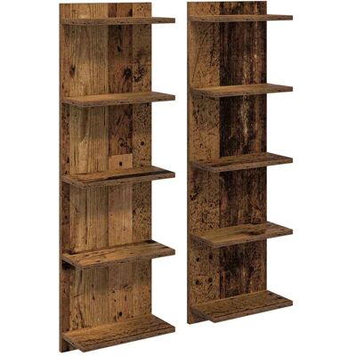 VIDAXL Scaffale Da Parete 2 Pz Legno Antico 30 X 15 X 100 Cm VIDAXL Scaffale Da Parete 2 Pz Legno Antico 30 X 15 X 100 Cm