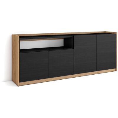 SKRAUT HOME - Credenza, Mobile, Cucina, Madia, 207x37x80cm, 4 Porte, Nero E Rovere SKRAUT HOME - Credenza, Mobile, Cucina, Madia, 207x37x80cm, 4 Porte, Nero E Rovere
