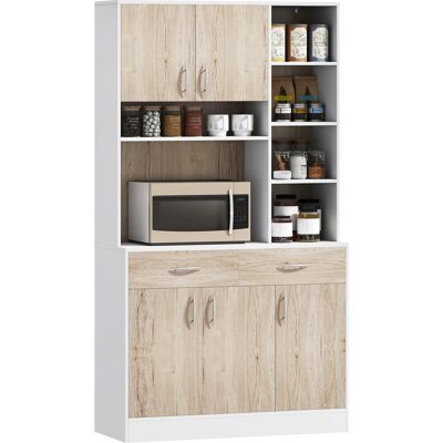 TORMATOR Mobile Buffet Dispensa Cucina, Ante Cassetti E Vani Aperti, 100l X 39p X 181.5acm Bianco E Legno TORMATOR Mobile Buffet Dispensa Cucina, Ante Cassetti E Vani Aperti, 100l X 39p X 181.5acm Bianco E Legno