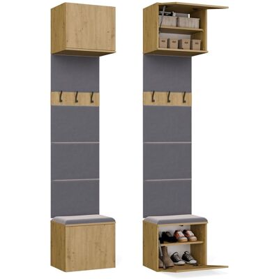 3XE LIVING Pannello Appendiabiti Da Ingresso Con Panca E Scomparti, Sistema Tip-on, Rovere Artisan, 50 X 35 X 238 Cm 3XE LIVING Pannello Appendiabiti Da Ingresso Con Panca E Scomparti, Sistema Tip-on, Rovere Artisan, 50 X 35 X 238 Cm
