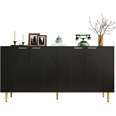 STILVORA Buffet Con 4 Ante E Ripiani Regolabili, Ante Strutturate, In Mdf E Pannello Di Particelle, Nero STILVORA Buffet Con 4 Ante E Ripiani Regolabili, Ante Strutturate, In Mdf E Pannello Di Particelle, Nero