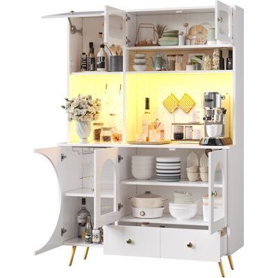 ELVMI Credenza Da Cucina Alta Con 2 Ante, 1 Cassetto, Led, Prese E Usb, In Mdf E Vetro, Bianco, 120×40×176 Cm ELVMI Credenza Da Cucina Alta Con 2 Ante, 1 Cassetto, Led, Prese E Usb, In Mdf E Vetro, Bianco, 120×40×176 Cm