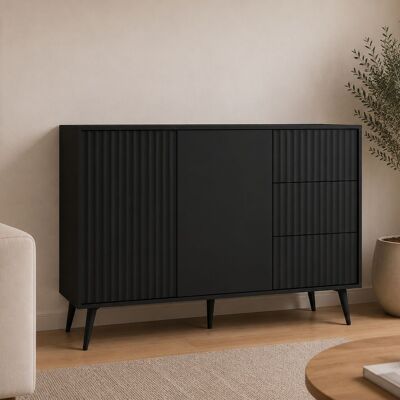 DMORA Credenza Lemosato, Madia Un Ripiano, 3 Cassetti, 2 Ante, 135x40x98h Cm Nero Antracite DMORA Credenza Lemosato, Madia Un Ripiano, 3 Cassetti, 2 Ante, 135x40x98h Cm Nero Antracite