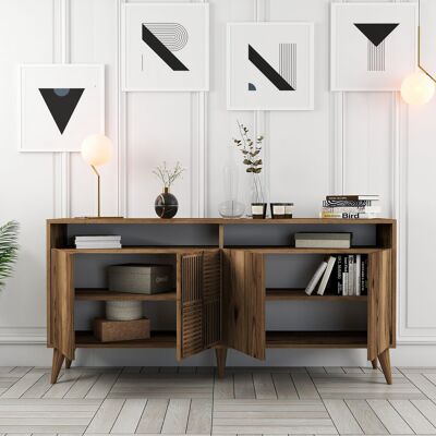 DMORA Credenza Thuile, Madia 2 Ripiani, 4 Ante, 6 Vani, 160x35x78h Cm Marrone Noce DMORA Credenza Thuile, Madia 2 Ripiani, 4 Ante, 6 Vani, 160x35x78h Cm Marrone Noce