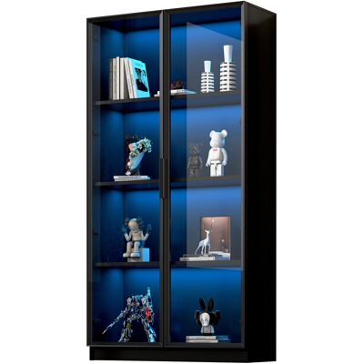 STILVORA Vetrina Con 4 Ante In Vetro E Telaio In Alluminio, Led Controllato Via App, Ripiani Regolabili, Stile Moderno, In Truciolare, Nero STILVORA Vetrina Con 4 Ante In Vetro E Telaio In Alluminio, Led Controllato Via App, Ripiani Regolabili, Stile Moderno, In Truciolare, Nero