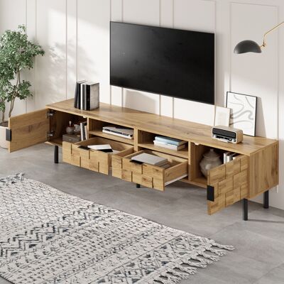 SOLKVUNZA Mobile Tv Industriale 160 Cm - Design Mosaico Texture 3d, Madia Bassa Per Tv 65", 2 Cassetti, 2 Vani E 2 Ante, Doppio Passacavi - Stile Scandinavo Chic SOLKVUNZA Mobile Tv Industriale 160 Cm - Design Mosaico Texture 3d, Madia Bassa Per Tv 65", 2 Cassetti, 2 Vani E 2 Ante, Doppio Passacavi - Stile Scandinavo Chic