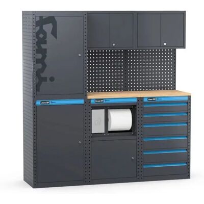 OEM Arredamento Modulare Per Officina Fami "linea 391" Con Armadi A 1 Anta, Modulo Di Servizio E Cassettiera In Lamiera Antracite 182,4x49,5x190 Cm OEM Arredamento Modulare Per Officina Fami "linea 391" Con Armadi A 1 Anta, Modulo Di Servizio E Cassettiera In Lamiera Antracite 182,4x49,5x190 Cm