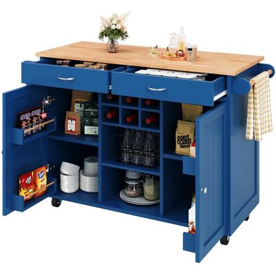 STILVORA Carrello Da Cucina Con Ripiani Regolabili, Portabottiglie E Ruote Con Freno, In Mdf E Metallo, Blu, 102x45x92 Cm STILVORA Carrello Da Cucina Con Ripiani Regolabili, Portabottiglie E Ruote Con Freno, In Mdf E Metallo, Blu, 102x45x92 Cm