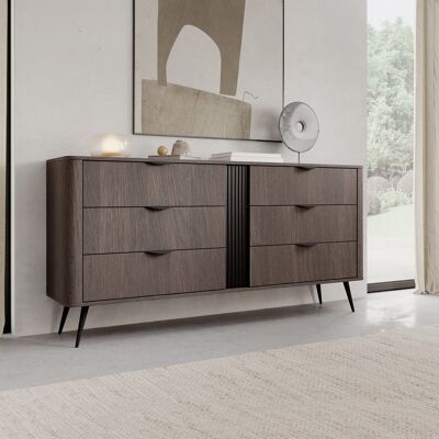 DMORA Credenza Kaba, Madia 6 Cassetti, Un Ripiano, Apertura Scorrevole, 163x38x81h Cm Marrone Noce DMORA Credenza Kaba, Madia 6 Cassetti, Un Ripiano, Apertura Scorrevole, 163x38x81h Cm Marrone Noce