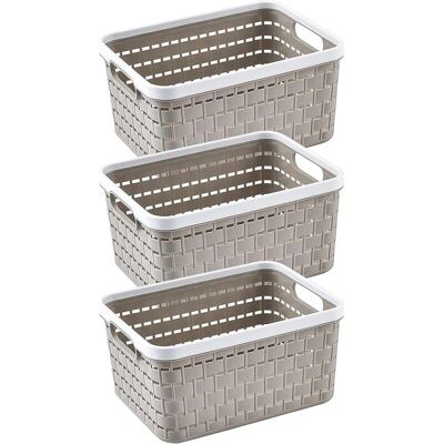 OEM Set Di 3 Cestini Portaoggetti In Plastica Intrecciata, Ideali Per Cucina, Bagno E Armadio, Design Naturale - Crezuo OEM Set Di 3 Cestini Portaoggetti In Plastica Intrecciata, Ideali Per Cucina, Bagno E Armadio, Design Naturale - Crezuo