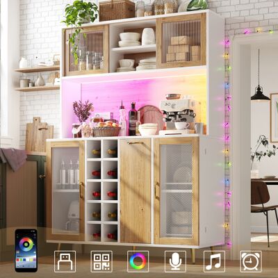 MODFU Credenza Contenitore 120x40x170 Cm Con Illuminazione Led Integrata E Presa Di Corrente, 5 Ante, Ripiano Portabottiglie, Mdf Effetto Legno Bianco MODFU Credenza Contenitore 120x40x170 Cm Con Illuminazione Led Integrata E Presa Di Corrente, 5 Ante, Ripiano Portabottiglie, Mdf Effetto Legno Bianco