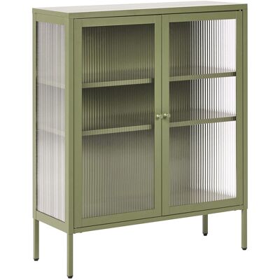BELIANI Credenza Moderna In Acciaio Con 2 Ante Ed Elementi In Vetro Verde Lerryn BELIANI Credenza Moderna In Acciaio Con 2 Ante Ed Elementi In Vetro Verde Lerryn