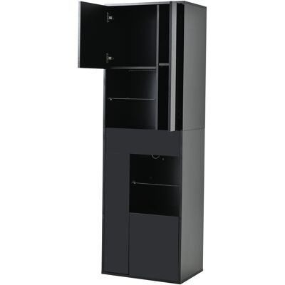STILVORA Vetrina Da Soggiorno Con 1 Cassetto, 4 Ante, 2 Vani Ed Ripiani Regolabili, Led, In Pannelli Di Particelle, 55×38×170 Cm, Nero STILVORA Vetrina Da Soggiorno Con 1 Cassetto, 4 Ante, 2 Vani Ed Ripiani Regolabili, Led, In Pannelli Di Particelle, 55×38×170 Cm, Nero