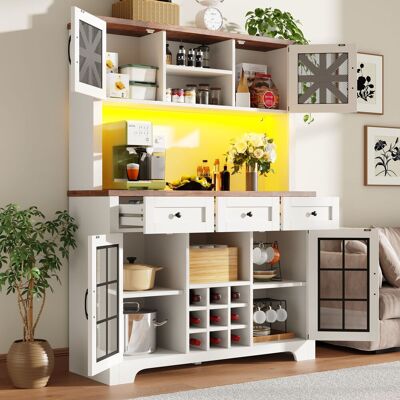 MODENVIE Credenza Alta Da Cucina Con Ripiani Regolabili, Led, Portabottiglie E Cassetto, Per Soggiorno O Cucina, 120 X 40 X 180 Cm MODENVIE Credenza Alta Da Cucina Con Ripiani Regolabili, Led, Portabottiglie E Cassetto, Per Soggiorno O Cucina, 120 X 40 X 180 Cm