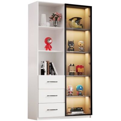 SANS MARQUE Zqoyn Vetrina A Led 80 X 40 X 160 Cm - Libreria Con Anta In Vetro Temperato E Illuminazione A Led, 3 Cassetti E 3 Ripiani Aperti, Struttura In Alluminio, Led Multicolori SANS MARQUE Zqoyn Vetrina A Led 80 X 40 X 160 Cm - Libreria Con Anta In Vetro Temperato E Illuminazione A Led, 3 Cassetti E 3 Ripiani Aperti, Struttura In Alluminio, Led Multicolori