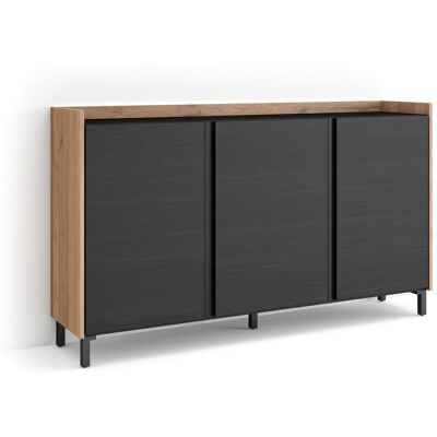 SKRAUT HOME - Credenza, Mobile, Cucina, Madia, Mobile Ingresso, 156x35x91cm, 3 Porte, Design Industriale, Led, Stile Moderno, Nero E Rovere SKRAUT HOME - Credenza, Mobile, Cucina, Madia, Mobile Ingresso, 156x35x91cm, 3 Porte, Design Industriale, Led, Stile Moderno, Nero E Rovere