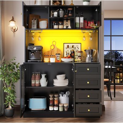 COVREO Credenza Buffet 120x40x188 Cm Nera In Mdf Con Vetro Scanalato, Led E 4 Ante COVREO Credenza Buffet 120x40x188 Cm Nera In Mdf Con Vetro Scanalato, Led E 4 Ante