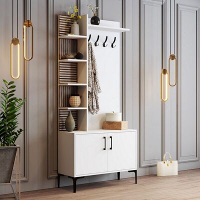 DMORA Mobile Da Ingresso Caccamo, Appendiabiti, 10 Ripiani, Apertura Battente, 90x35x200h Cm Bianco DMORA Mobile Da Ingresso Caccamo, Appendiabiti, 10 Ripiani, Apertura Battente, 90x35x200h Cm Bianco