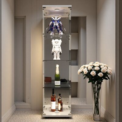NMONET Vetrina In Vetro Temperato A 4 Livelli, Altezza 164 Cm, Armadio Vetrina Con Led, Base In Legno, Serratura Di Sicurezza E Specchio - Bianco NMONET Vetrina In Vetro Temperato A 4 Livelli, Altezza 164 Cm, Armadio Vetrina Con Led, Base In Legno, Serratura Di Sicurezza E Specchio - Bianco