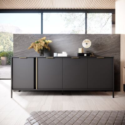 DMORA Credenza Hamebati, Madia 4 Ripiani, Apertura Battente, 4 Ante, 203x40x81h Cm Nero Antracite DMORA Credenza Hamebati, Madia 4 Ripiani, Apertura Battente, 4 Ante, 203x40x81h Cm Nero Antracite