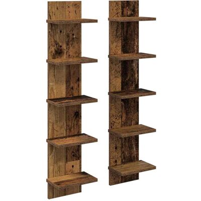 VIDAXL Scaffale Da Parete 2 Pz Legno Antico 22 X 15 X 100 Cm VIDAXL Scaffale Da Parete 2 Pz Legno Antico 22 X 15 X 100 Cm