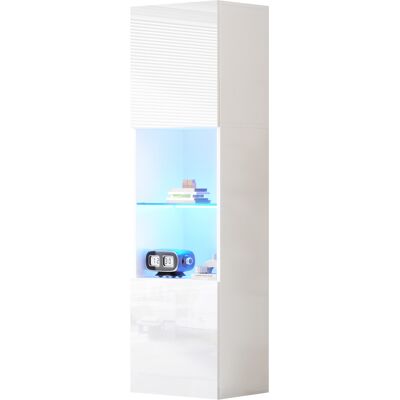 STILVORA Vetrina Con 2 Ante, 1 Ripiano In Vetro E Led, Finitura Lucida, Per Soggiorno O Ufficio, In Pannello, 45×35×160 Cm, Bianco STILVORA Vetrina Con 2 Ante, 1 Ripiano In Vetro E Led, Finitura Lucida, Per Soggiorno O Ufficio, In Pannello, 45×35×160 Cm, Bianco