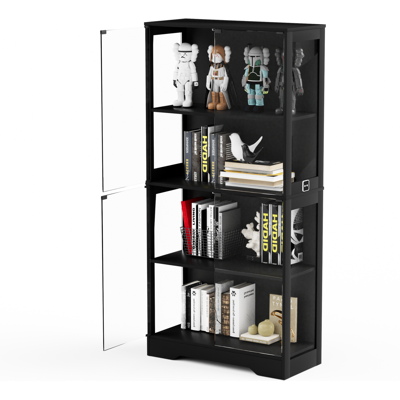 STILVORA Vetrina Con 2 Ante In Vetro E Led Con Sensore Di Movimento, 4 Livelli, Per Soggiorno, In Mdf E Vetro, 80×35×165 Cm STILVORA Vetrina Con 2 Ante In Vetro E Led Con Sensore Di Movimento, 4 Livelli, Per Soggiorno, In Mdf E Vetro, 80×35×165 Cm