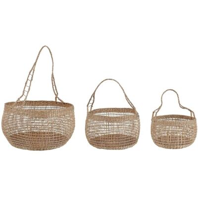 Beliani Set di 3 cesti di alghe naturali con manici - Accessorio casa - Stile boho Beliani Set di 3 cesti di alghe naturali con manici - Accessorio casa - Stile boho