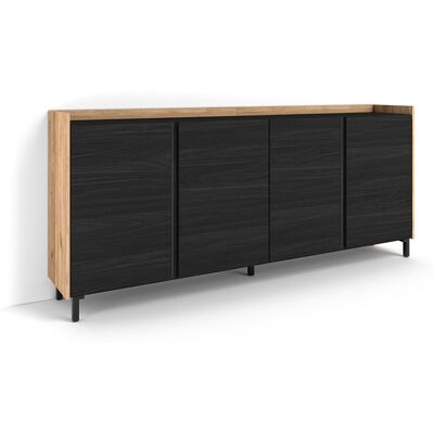 SKRAUT HOME - Credenza, Mobile, Cucina, Madia, Mobile Ingresso, 207x35x91cm, 4 Porte, Design Industriale, Stile Moderno, Nero E Rovere SKRAUT HOME - Credenza, Mobile, Cucina, Madia, Mobile Ingresso, 207x35x91cm, 4 Porte, Design Industriale, Stile Moderno, Nero E Rovere