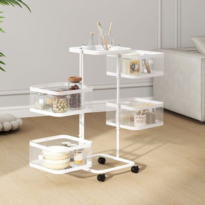 PZCC Set Di 4 Cestini Girevoli Su Ruote, Carrello Per Frutta E Verdura, Vassoio, Ripiano In Filo Metallico, 33x33x77 Cm, Bianco PZCC Set Di 4 Cestini Girevoli Su Ruote, Carrello Per Frutta E Verdura, Vassoio, Ripiano In Filo Metallico, 33x33x77 Cm, Bianco