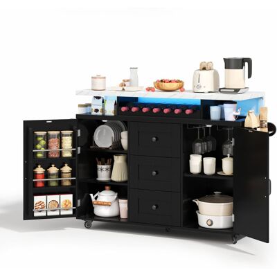 STILVORA Carrello Da Cucina Con 2 Ante E 3 Cassetti, Led, Piano Ribaltabile, Portabicchieri E Portabottiglie, Mdf STILVORA Carrello Da Cucina Con 2 Ante E 3 Cassetti, Led, Piano Ribaltabile, Portabicchieri E Portabottiglie, Mdf