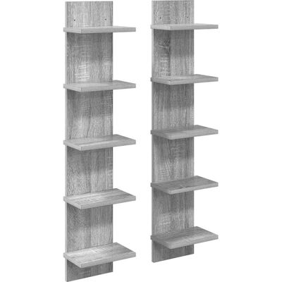VIDAXL Scaffale Da Parete 2 Pz Sonoma Grigio 22 X 15 X 100 Cm VIDAXL Scaffale Da Parete 2 Pz Sonoma Grigio 22 X 15 X 100 Cm