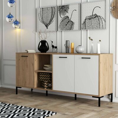 DMORA Credenza Hato, Madia 2 Ripiani, 3 Ante, 7 Vani, 180x45x80h Cm Marrone Quercia DMORA Credenza Hato, Madia 2 Ripiani, 3 Ante, 7 Vani, 180x45x80h Cm Marrone Quercia