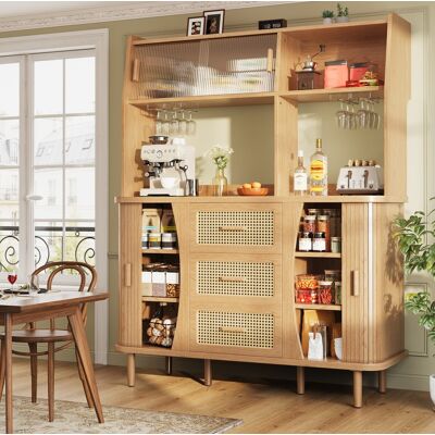 COVREO Credenza Buffet 140x40.5x174.5 Cm Color Legno In Mdf E Metallo Con Ante Scorrevoli In Vetro E Cassetti COVREO Credenza Buffet 140x40.5x174.5 Cm Color Legno In Mdf E Metallo Con Ante Scorrevoli In Vetro E Cassetti