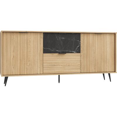 PETITS-MEUBLES Buffet 2 Ante 2 Cassetti Luka Marrone E Nero 80cm PETITS-MEUBLES Buffet 2 Ante 2 Cassetti Luka Marrone E Nero 80cm